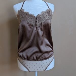 Abercrombie & Fitch Tan Lace Satin Top